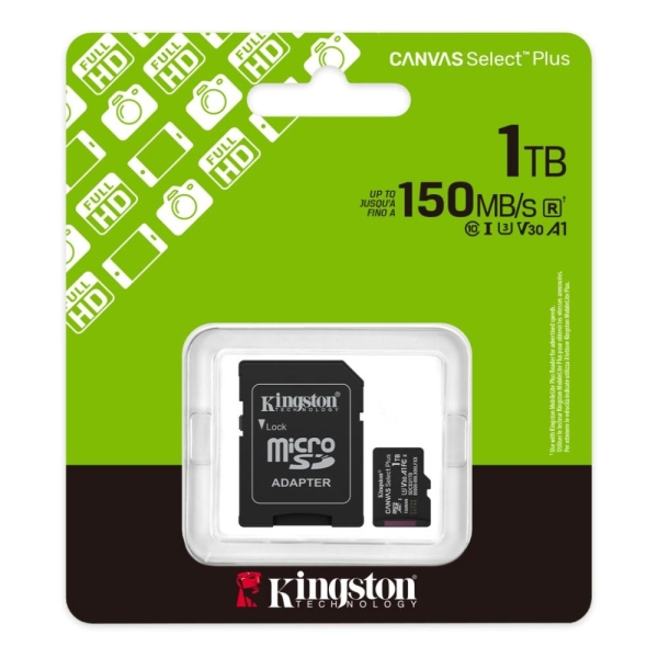 Kingston MicroSDXC karta 1TB Canvas Select Plus, U3, V30, A1, SD Adaptér