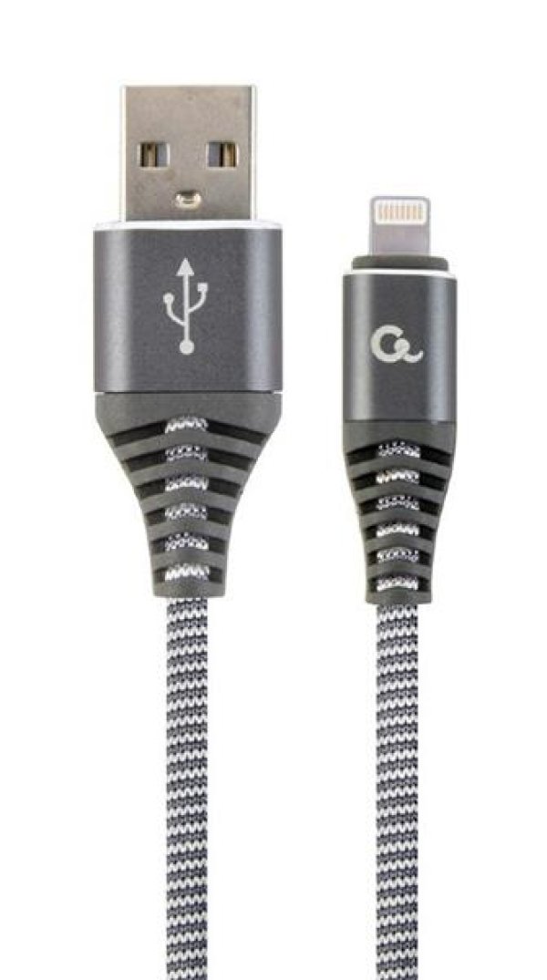 Gembird kábel nabíjací Lightning 8-pin (M) na USB 2.0 (M), prémiový, opletený, metal konektory, 2 m, šedo-strieborný?v=1762036806
