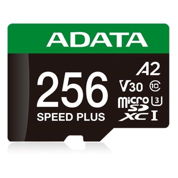 ADATA MicroSDXC karta 256GB Speed Plus, U3, C10, A2, V30 (R:180/W:160 MB/s) + SD adaptér