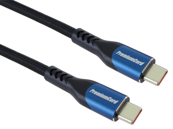 PremiumCord USB-C kabel ( USB 3.2 GEN 2x2, 5A, 100W, 20Gbit/s ) 0,5m, bavlněný oplet