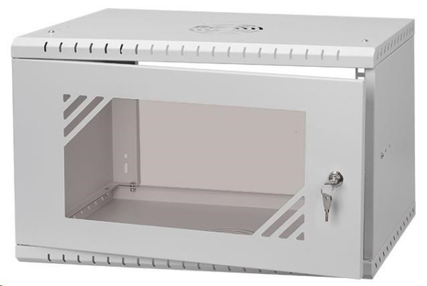LEXI-Net 19" nástěnný rozvaděč Basic 6U 520x450, skleněné dveře, bez zad, rozložený, šedý