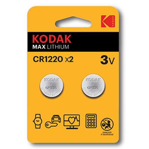 Baterie jednorázová lithiová, knoflíková, CR1220, 3V, Kodak, blistr, 2-pack, KOD-1220BL2, knoflíková?v=1755898805
