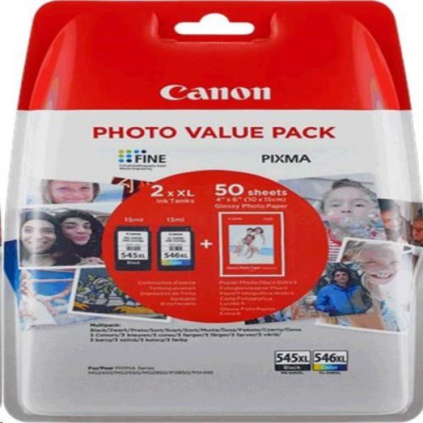 Sada náplní CANON PG-545XL + CL-546XL + 50x GP-501, 8286B006, 8286B011  černá + barevná (1x15/1x13ml)