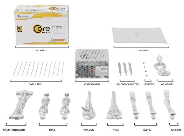 SEASONIC zdroj Core GX 650W White, 120mm, Plně modulární, 80+ Gold, ATX 3.1