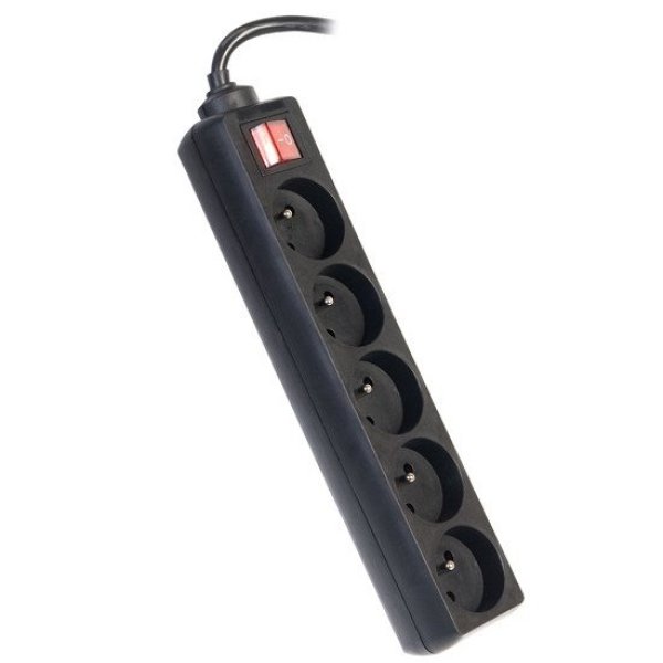 PREMIUMCORD Prodlužovací přívod 230V 5m 5 zásuvek + vypínač, černý