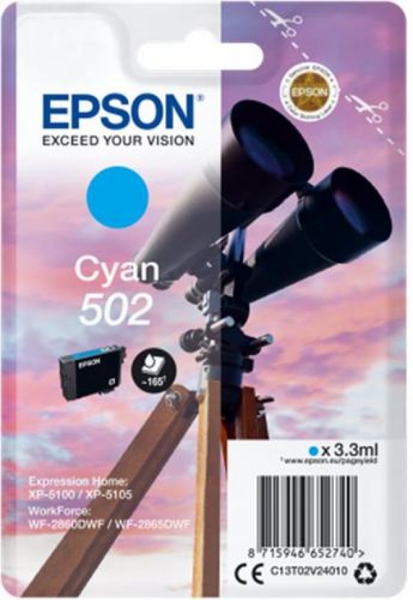 Náplň Epson 502, C13T02V24010 azurová blistr
