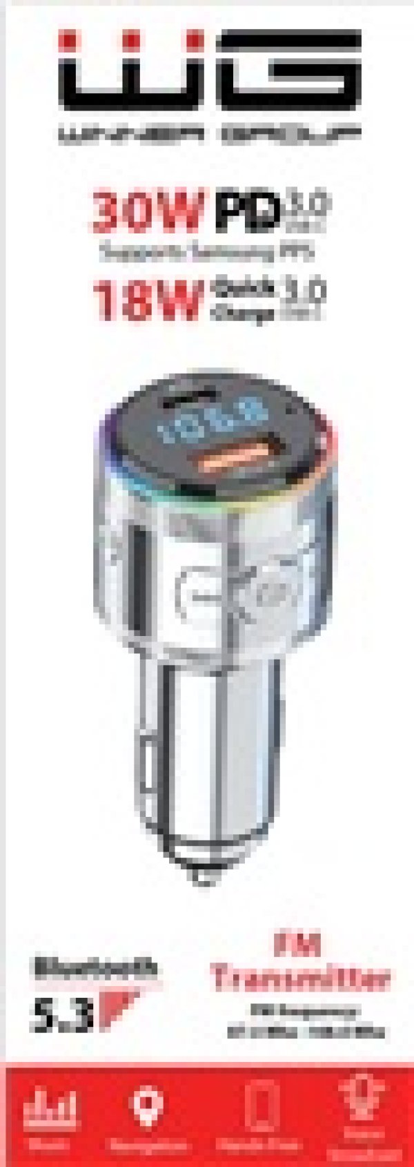 WG - Nabíječka do auta, Transmitter FM, USB-A QC 3.0 18W + USB-C PD 30W, stříbrná?v=1761950406