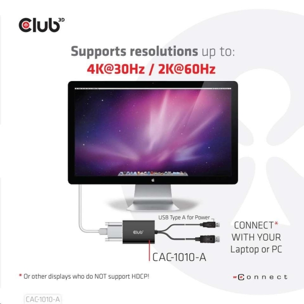Club3D Adaptér aktivní DisplayPort na Dual Link DVI-D, USB napájení, 60cm, HDCP off, pro Apple Cinema displeje