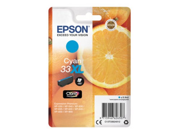 Náplň EPSON C13T33624012, T33XL azurová (8,9 ml)