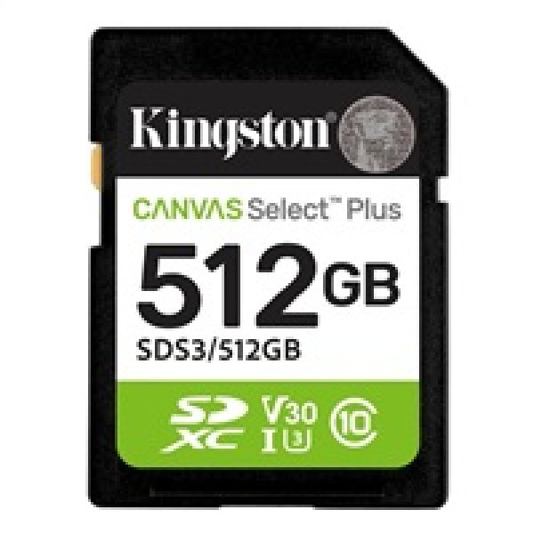 Kingston paměťová karta 512GB Canvas Select Plus Gen 3 SDXC 150R U1 UHS-I C10 V10
