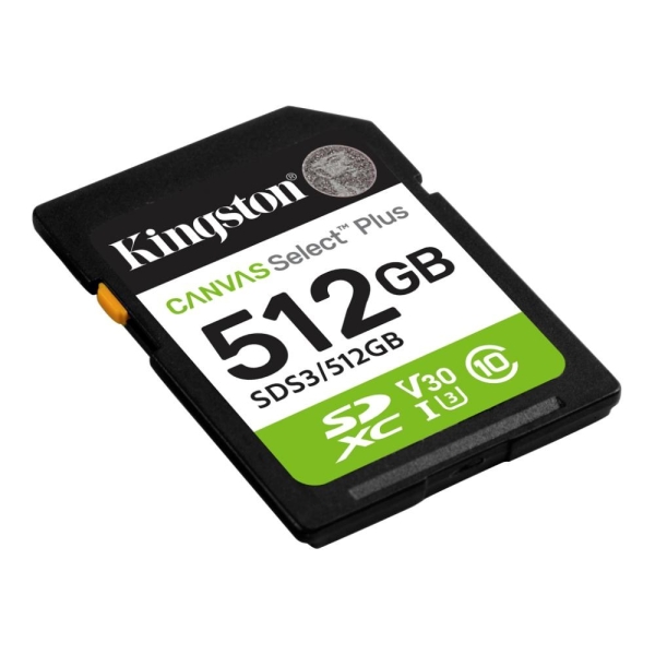 Kingston paměťová karta 512GB Canvas Select Plus Gen 3 SDXC 150R U1 UHS-I C10 V10