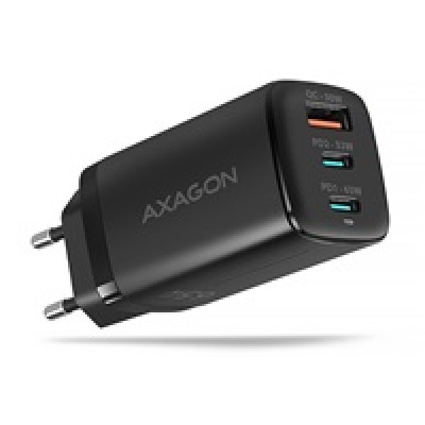 AXAGON ACU-DPQ65, GaN nabíječka do sítě 65W, 3x port (USB + dual USB-C), PD3.0/QC4+/PPS/Apple