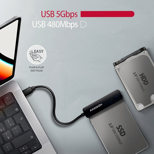 AXAGON ADSA-FP2C USB-C 5Gbps - SATA 6G 2.5'' SSD/HDD SLIM adaptér