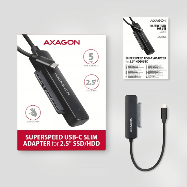 AXAGON ADSA-FP2C USB-C 5Gbps - SATA 6G 2.5'' SSD/HDD SLIM adaptér