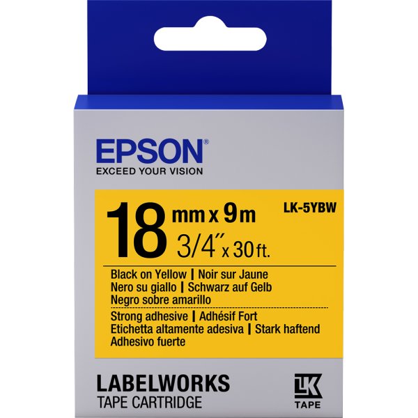 Epson Label Cartridge Strong Adhesive LK-5YBW Black/Yellow 18mm (9m)