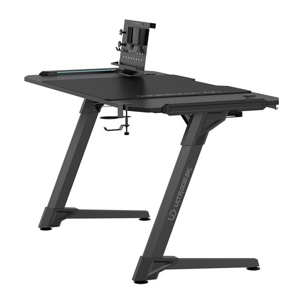 ULTRADESK Herní stůl SPACE XXL V2 BLACK, 144x70 cm, 75 cm, LED RGB podsvícení s dotykovým panelem, s XXL podložkou pod myš