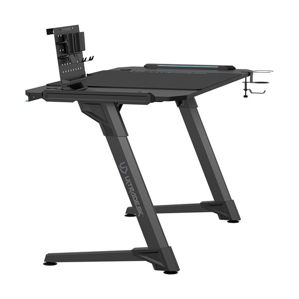 ULTRADESK Herní stůl SPACE XXL V2 BLACK, 144x70 cm, 75 cm, LED RGB podsvícení s dotykovým panelem, s XXL podložkou pod myš