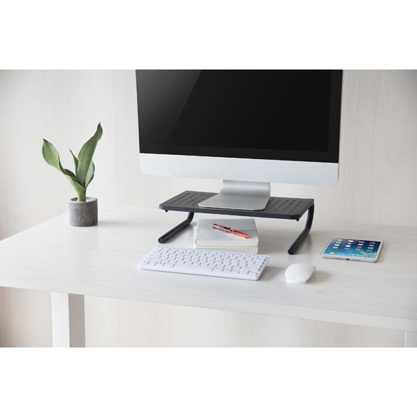 Podstavec pod monitor, prostor pro klávesnici, černý, ocel-plast, 20 kg nosnost, Powerton, ergo