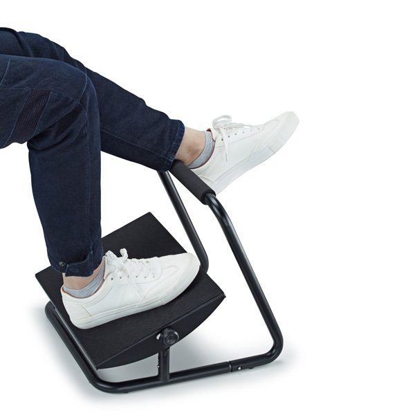 Podstavec pod nohy, možnost protáhnutí nohou, černý, ocel, 25 kg nosnost, Powerton, nastavitelná výška