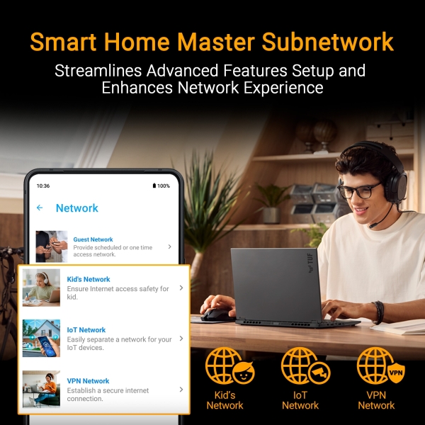 ASUS Herní Router TUF-BE9400 3-pásmový WiFi7 Router, 1x WAN, 3x LAN, AiMesh