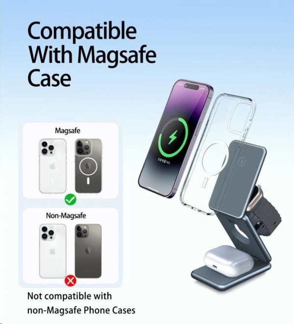 WG - Bezdrátová nabíječka WG39, 3v1, 15W+5W+3W, šedá