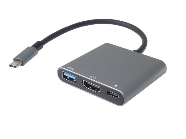 PremiumCord Adaptér USB-C na HDMI + USB3.0 + PD, rozlišení 4K a FULL HD 1080p