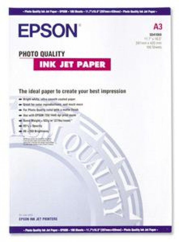 Epson Photo Quality InkJet Paper, foto papír, matný, bílý, A3, 105 g/m2, 720dpi, 100 ks, C13S041068, inkoustový