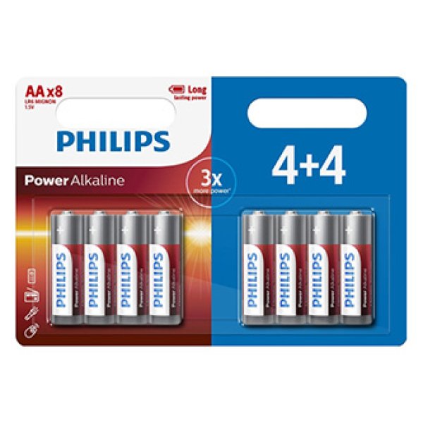 Baterie alkalická, AA (LR6), AA, 1.5V, PHILIPS, blistr, 8-pack, LR06P8BP/10, Power Alkaline, 4+4?v=1750075202