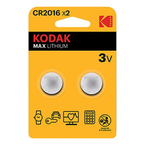 Baterie jednorázová lithiová, knoflíková, CR2016, 3V, Kodak, blistr, 2-pack, KOD-2016, knoflíková?v=1755898805