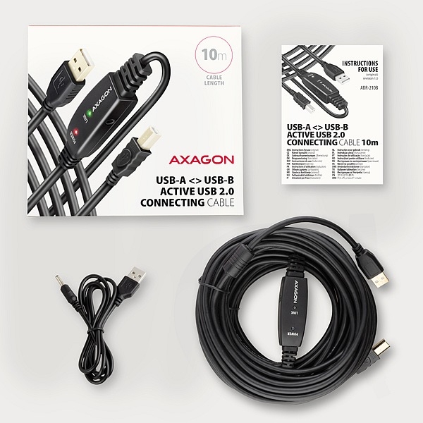 AXAGON ADR-210B, USB 2.0 A-M -> B-M aktivní propojovací / repeater kabel, 10m