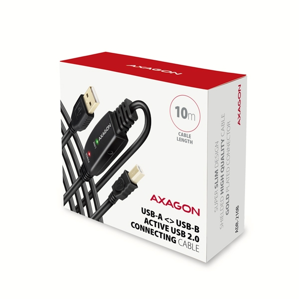 AXAGON ADR-210B, USB 2.0 A-M -> B-M aktivní propojovací / repeater kabel, 10m