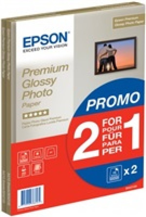 Epson Premium Glossy Photo Paper, foto papír, promo 1+1 typ lesklý, bílý, A4, 255 g/m2, 30 ks, C13S042169, inkoustový