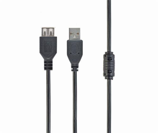 GEMBIRD Kabel USB 2.0 A-A prodlužovací 3m Premium (černý, ferit, zlacené kontakty)