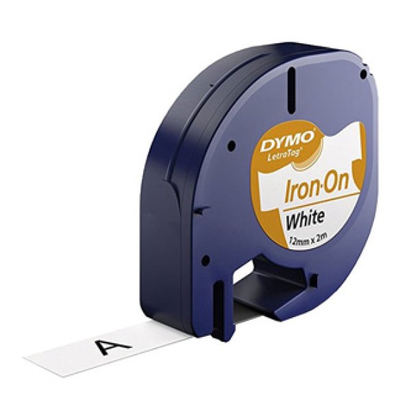 Dymo originální páska do tiskárny štítků, Dymo, S0718850, černý tisk/bílý podklad, 2m, 12mm, LetraTag nažehlovací páska?v=1746105290
