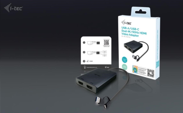 i-tec USB-A/USB-C Dual 4K HDMI Video Adapter
