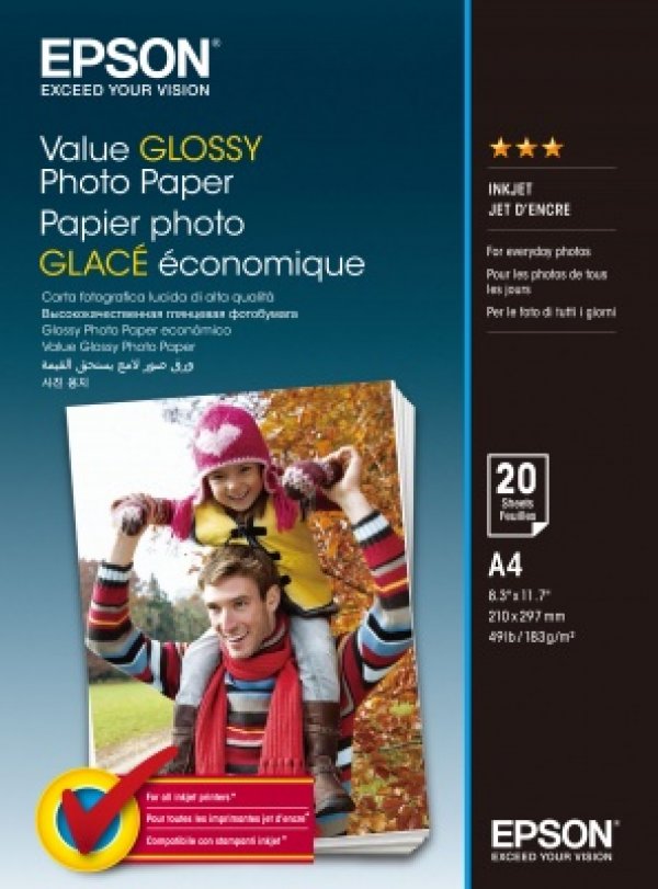 Epson Value Glossy Photo Paper, foto papír, lesklý, bílý, A4, 183 g/m2, 20 ks, C13S400035, inkoustový