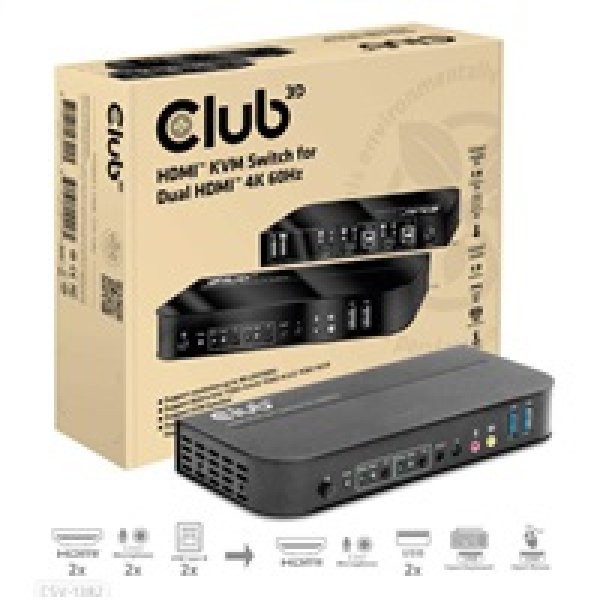 Club3D síťový přepínač - Switch, HDMI KVM Switch - Dual HDMI 4K 60Hz?v=1747569601