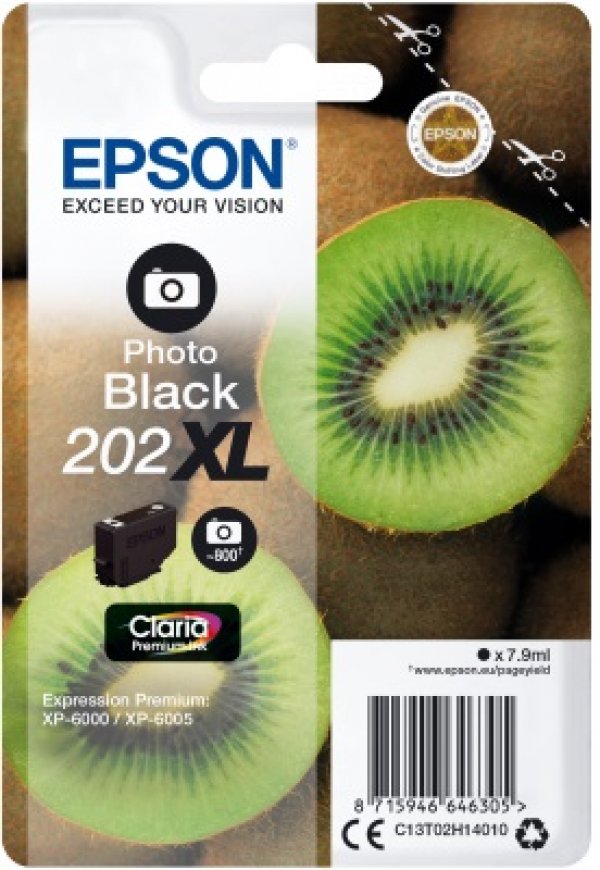Epson 202XL - 7.9 ml - Vysoká kapacita - foto černá - originální - blistr - inkoustová cartridge - pro Expression Premium XP-6000, XP-6005, XP-6100, XP-6105
