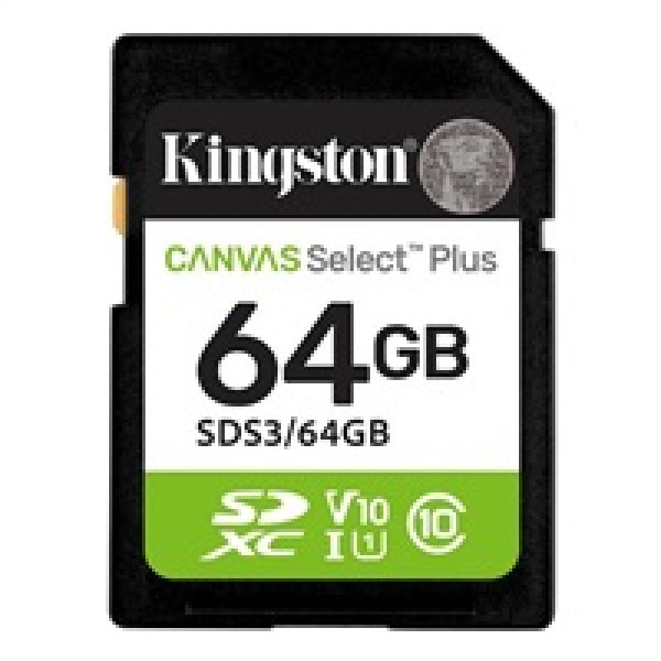 Kingston paměťová karta 64GB Canvas Select Plus Gen 3 SDXC 150R U1 UHS-I C10 V10