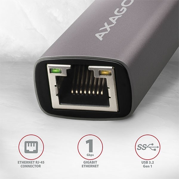 AXAGON ADE-TR, USB-A 3.2 Gen 1 - Gigabit Ethernet síťová karta, auto instal, titanově šedá