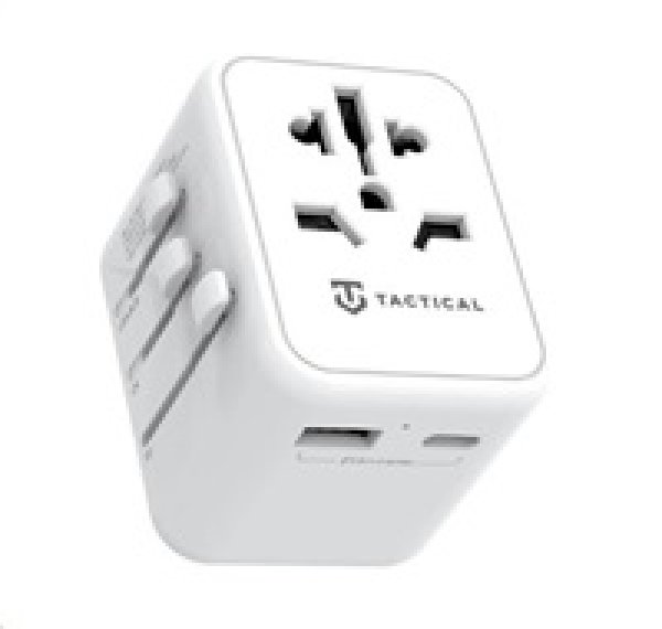Tactical cestovní adaptér pro EU/UK/USA/JAP/AUS/CNY, 1x USB-C + 1x USB A, 12W, bílá?v=1754287205