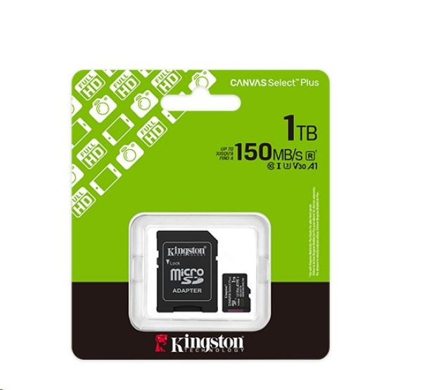 Kingston MicroSDXC karta 1TB Canvas Select Plus, U3, V30, A1, SD Adaptér