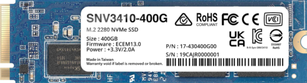 SYNOLOGY SNV3410 NVMe SSD 400GB M.2 2280 NVMe PCIe 3.0 x4 (3000/750MB/s, 225K/45K IOPs, SSD)
