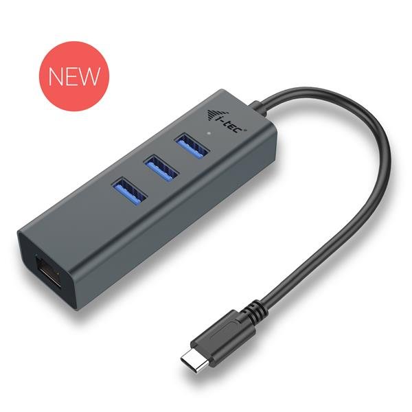 i-tec USB-C Metal 3-portový HUB s Gigabit Ethernet adapterem