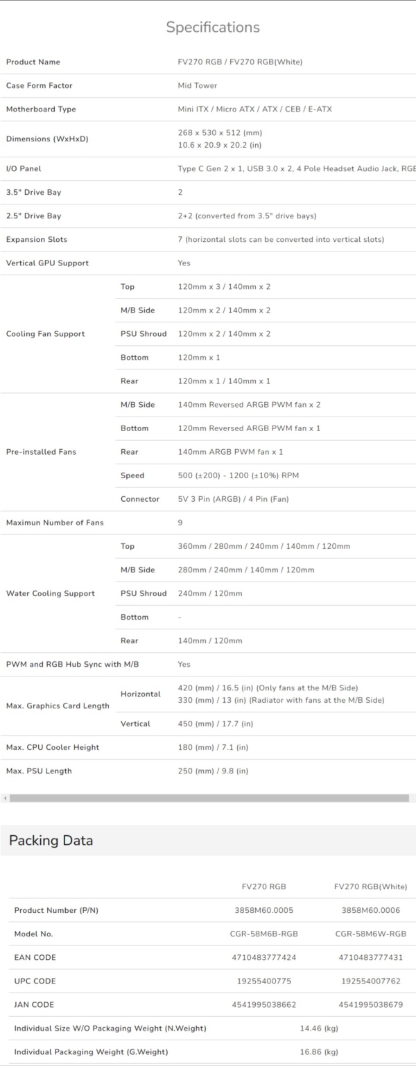 COUGAR PC skříň FV270 White Mid tower tempered curved glass perimeter quick detachable air filters up to 9 fans