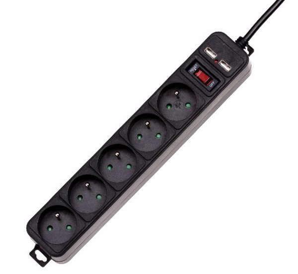 Akyga Přepěťová ochrana 250V/50Hz/1.5 m/černá prodlužovačka