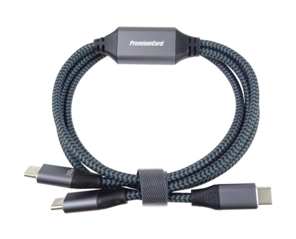 PREMIUMCORD Nabíjecí kabel USB-C, 2xUSB-C na USB-C, 100W, 1m, černá