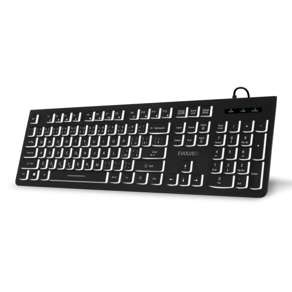 EVOLVEO Klávesnice K1010, Tichá, Drátová USB, Podsvícení, CZ+SK, Černá?v=1747512003