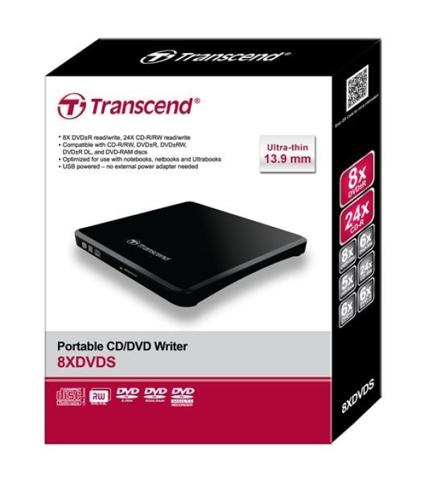 TRANSCEND externí DVD vypalovačka slim, USB 2.0, Black (+CyberLink Media Suite 10)