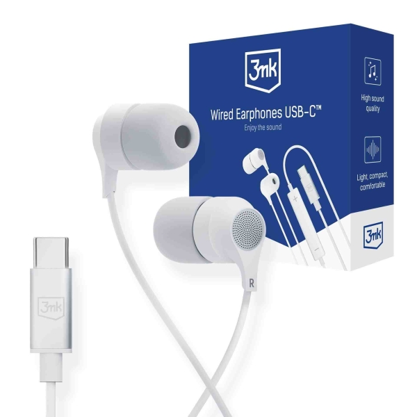 3mk stereo sluchátka USB-C, bílá